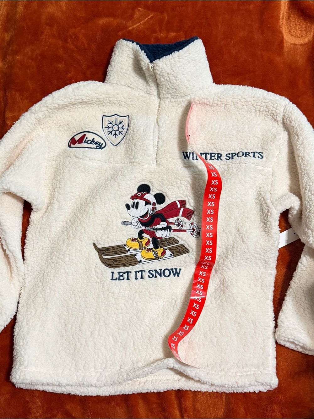 Disney Cream Sherpa Pullover with Mickey Ski Graphic